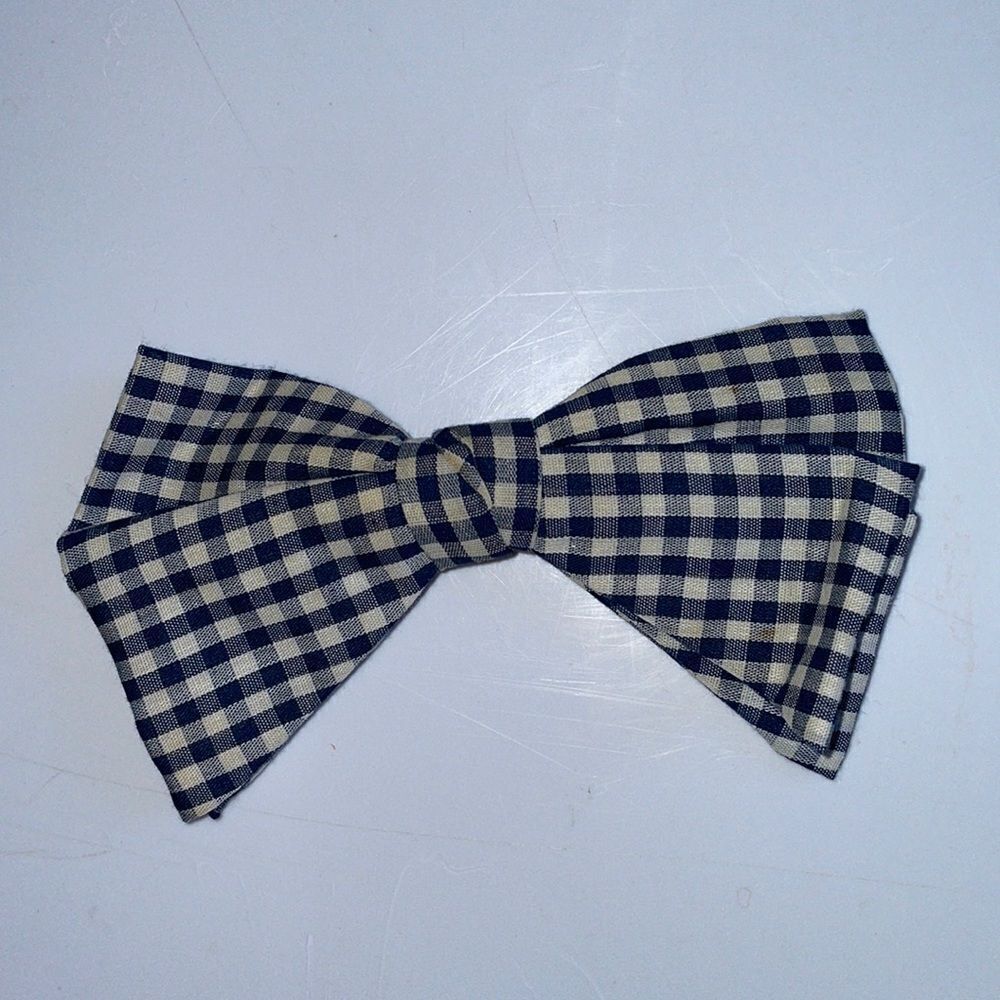 Vtg 60s Ormond‎ Colonel brand navy blue & white checked cloth clip on bow tie